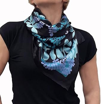 小物 Hand Printed Silk Scarf - blue Sea Turtle Hand Painted Silk Scarf Turtle Print Scarf Blue